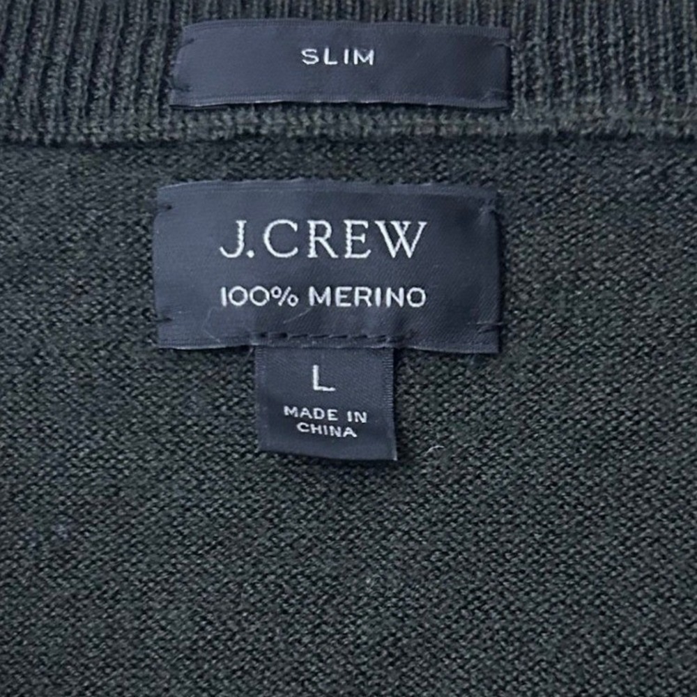 J.Crew Sweater Mens L Dark Green Slim Fit V-Neck Merino Wool Classic‎ Pullover - Picture 4 of 6